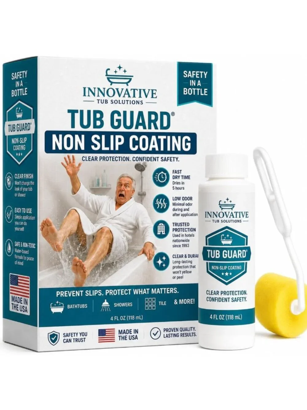 Non-Slip Shower & Bathtub Grip Coating - Anti-Slip Liquid, 4 oz for Safety